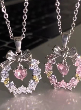 爱之花环蝴蝶结爱心项链