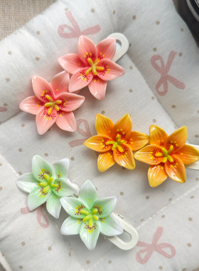 百合花发夹花朵刘海侧边波浪夹子