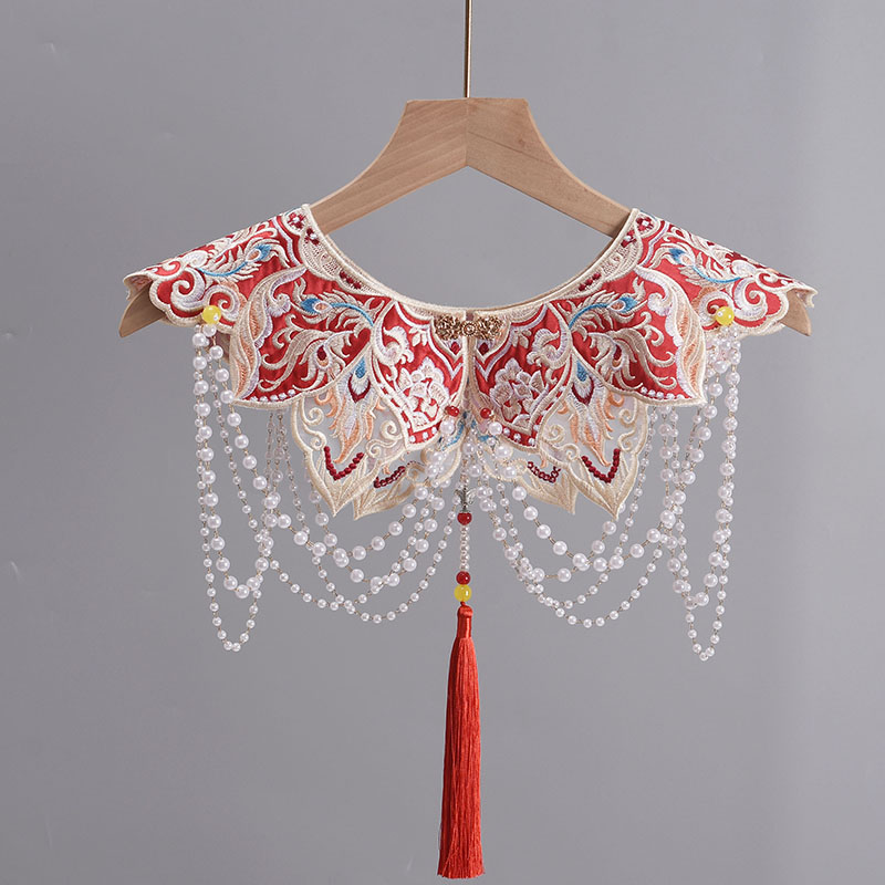 哪吒表演云肩流苏吊坠复古国风荷叶领圈汉服女百搭装饰假衣领披肩 - 图3