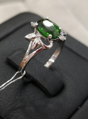 18K金配天然钻石 铬透辉石戒指 PB210036 俄罗斯祖母绿