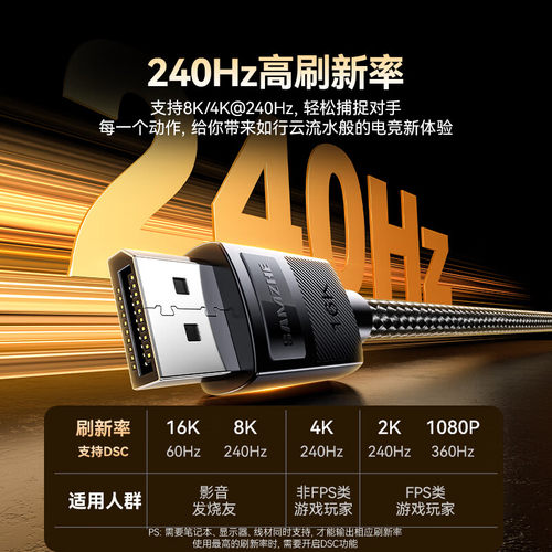 山泽【VESA认证】DP线2.1满血16K超高清视频线80G电脑显卡连接线 - 图2