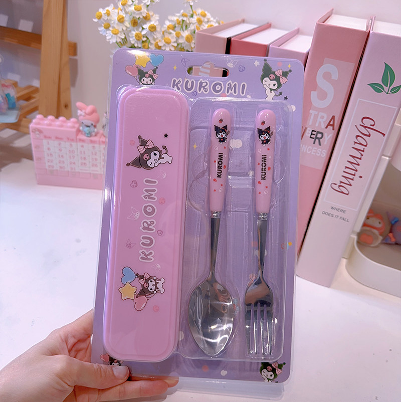 可爱库洛米玉桂狗勺子叉子套装长柄卡通可爱餐具学生上班族勺汤匙,淘宝优惠券,粉丝福利购,淘宝优惠卷