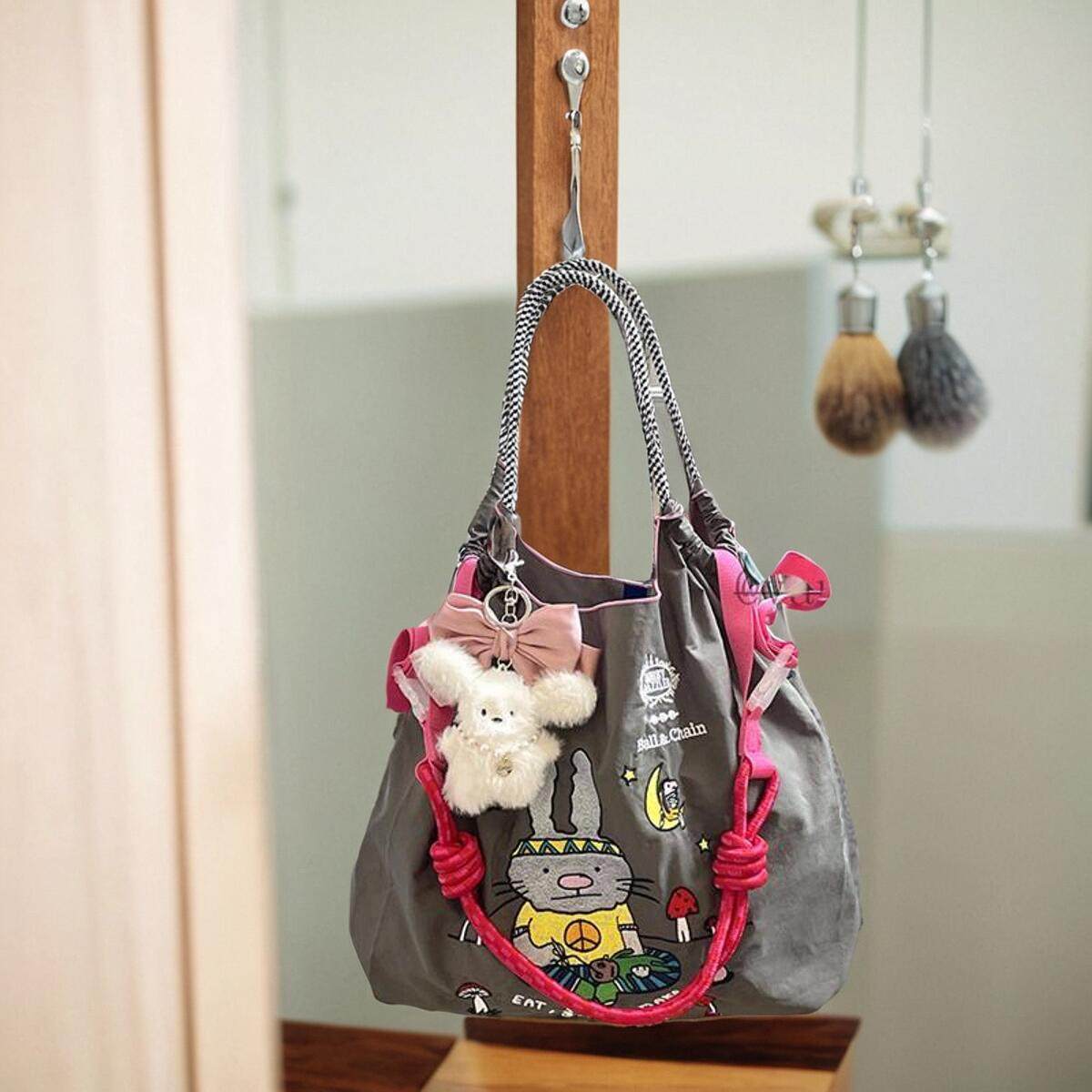 日本代购ball chain发带兔刺绣购物袋百搭环保袋女旅游斜跨单肩包,淘宝优惠券,粉丝福利购,淘宝优惠卷