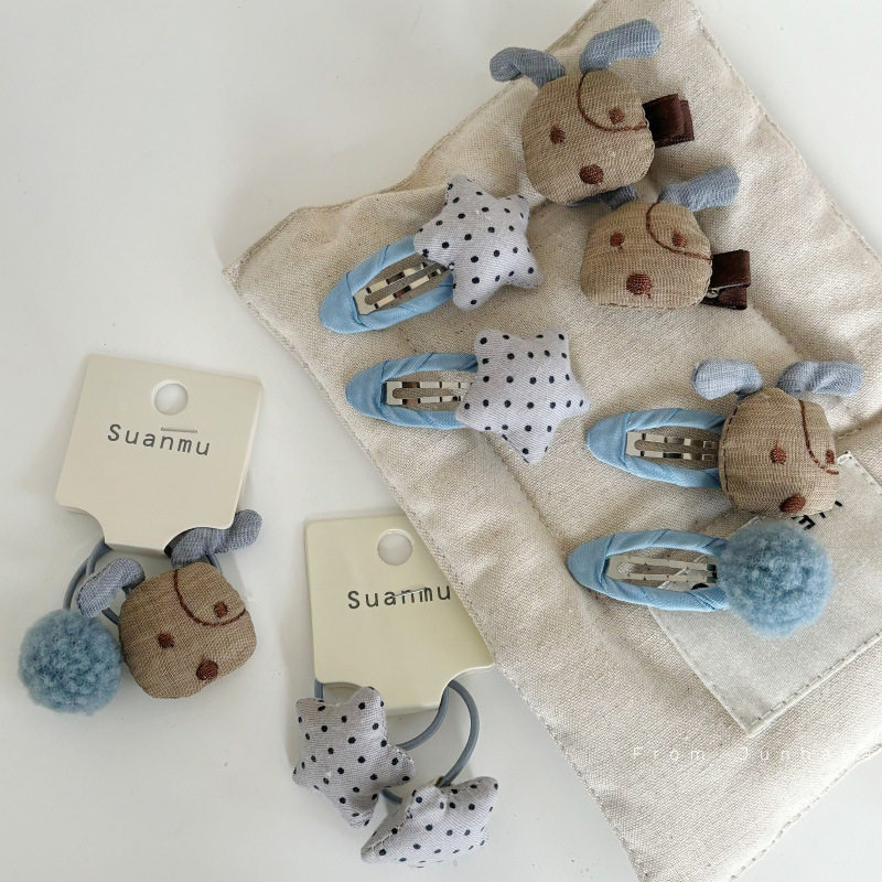 可爱蓝色布艺小狗星星儿童发夹发圈对装宝宝发绳头绳发卡发饰,淘宝优惠券,粉丝福利购,淘宝优惠卷