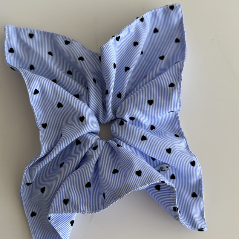 韩系蓝色条纹爱心双层褶皱大肠发圈女丸子头发绳皮筋马尾头绳发饰,淘宝优惠券,粉丝福利购,淘宝优惠卷