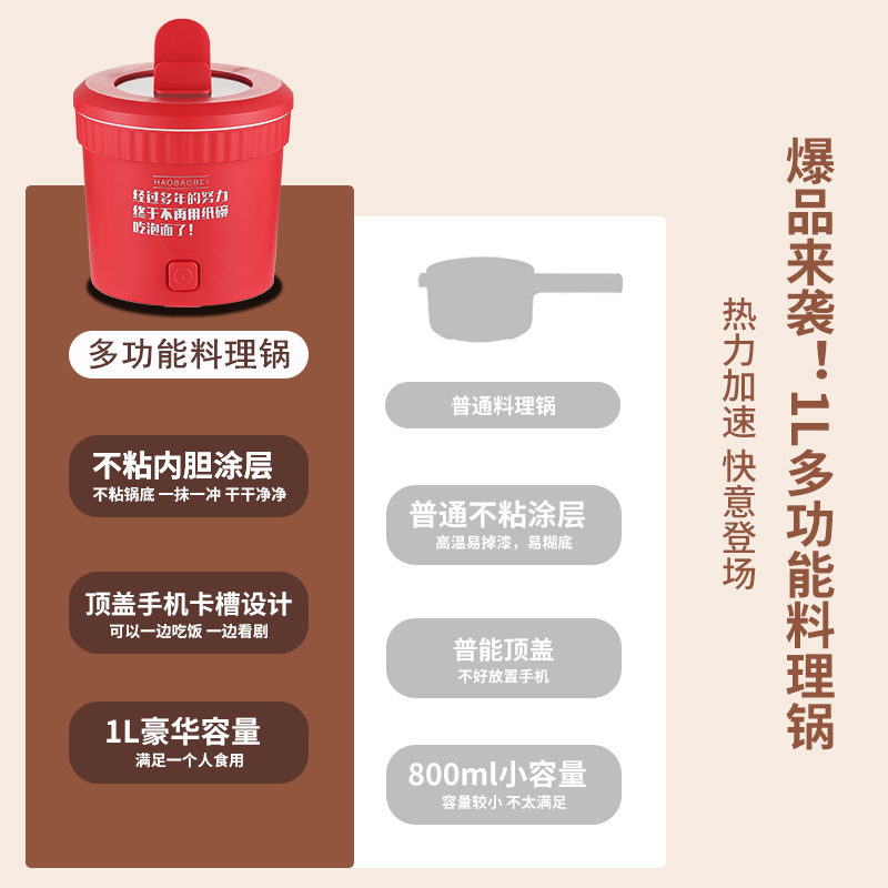 多功能迷你电煮锅小型宿舍学生锅一体家用泡面碗小电锅炒锅电火锅 - 图3