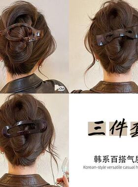 头发抓夹女高级感豹纹蝴蝶结鸭嘴夹发夹后脑勺盘发头饰一字夹发卡