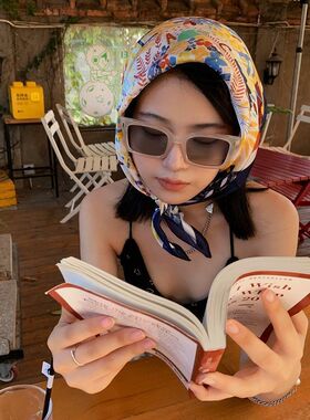 网红法式复古小方巾女百搭夏季防晒丝巾ins海边沙滩遮阳披肩头巾