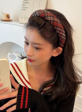 秋冬文艺格发箍女高级感英伦格子布艺头箍气质宽版高颅顶发卡发饰