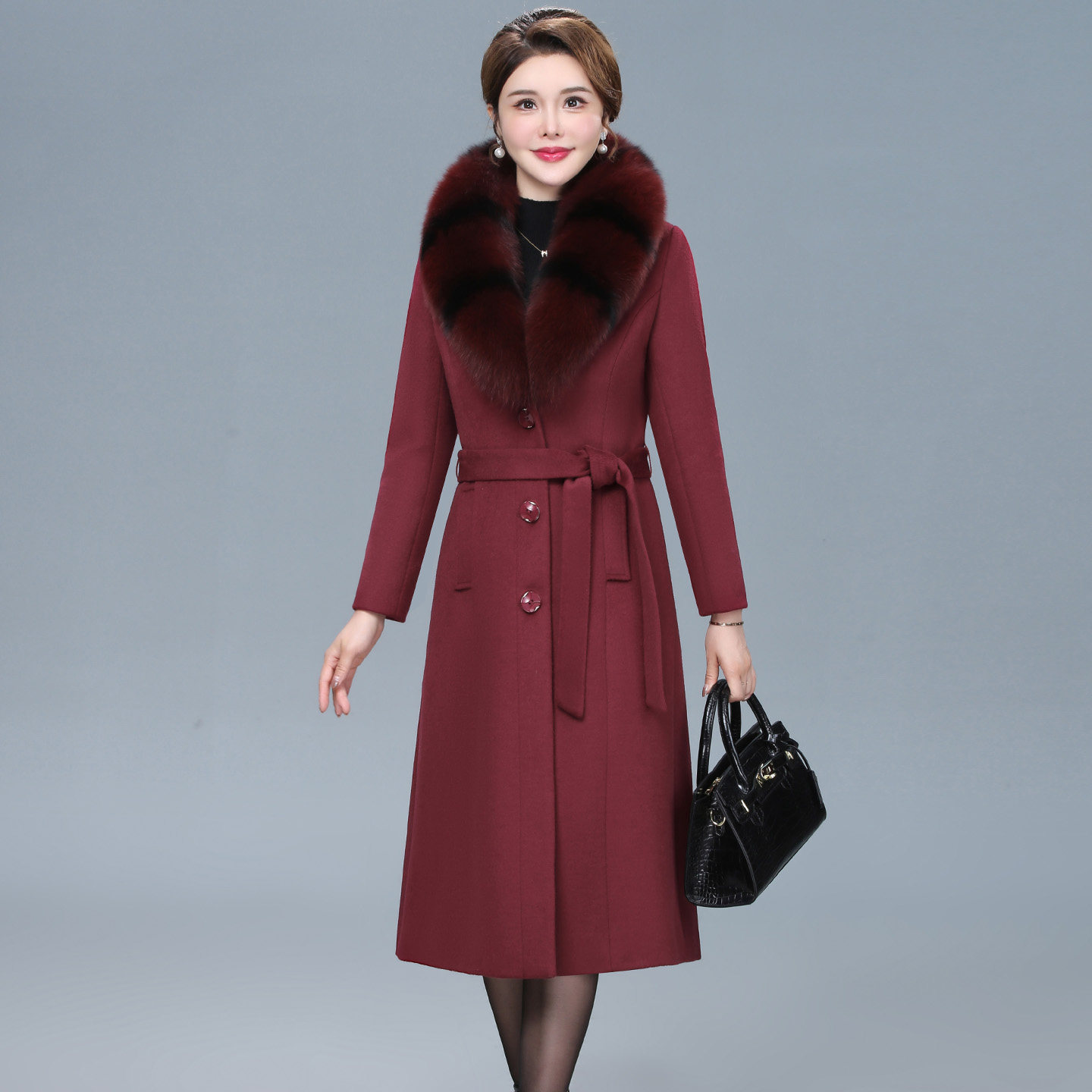 狐狸毛领羊绒大衣女款2025新款冬加厚气质大码胖mm羊毛呢子外套,淘宝优惠券,粉丝福利购,淘宝优惠卷