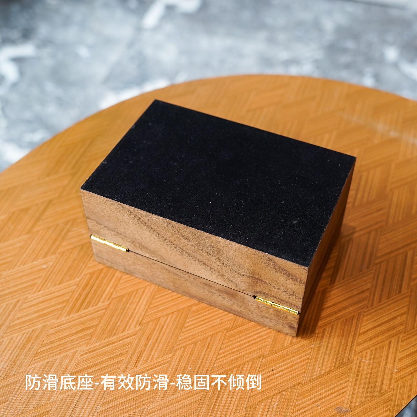 手表收纳盒 3位黑胡桃木纹灰色绒布腕表收藏展示盒防氧化带盖防尘 - 图2