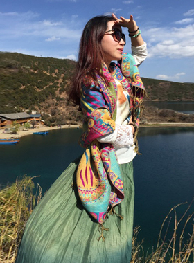 民族风旅行凹造型流苏空调披肩