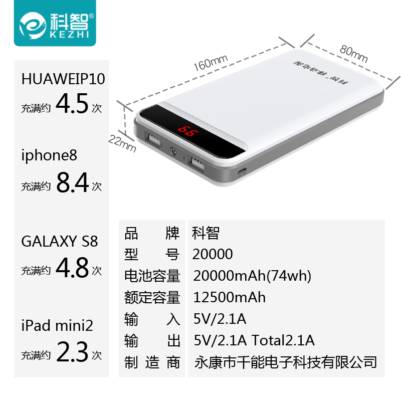 科智20000毫安充电宝22.5W超级快充PD闪充便携移动电源强光手电筒专用超大容量超薄小巧手机通用外卖-图3