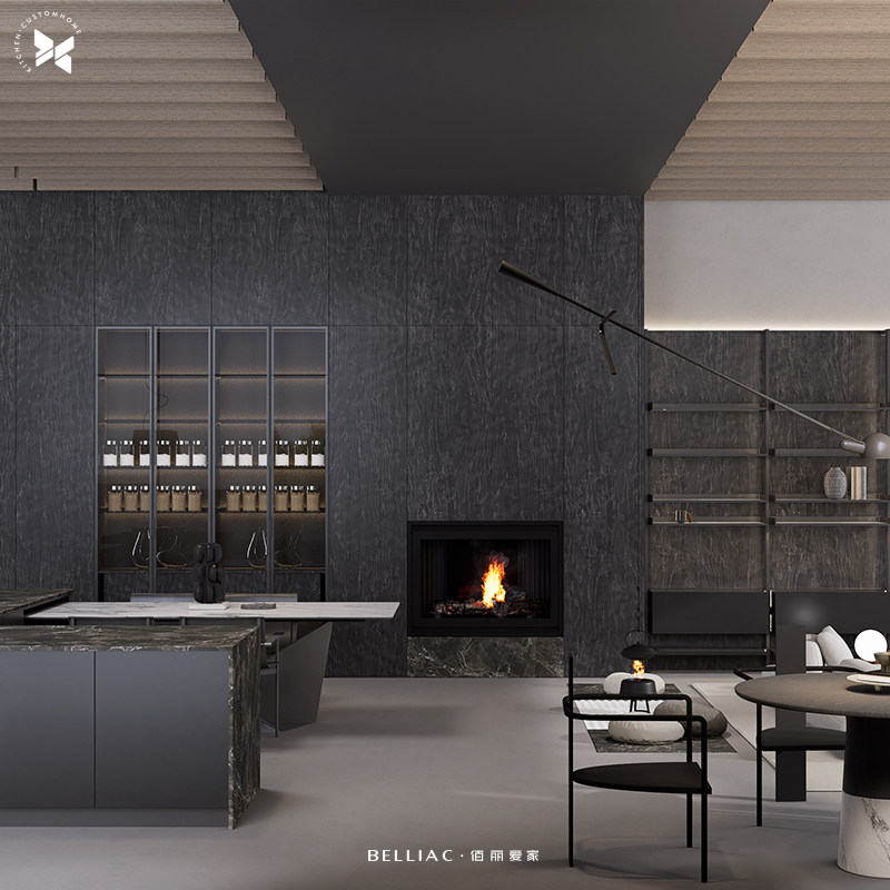 佰丽爱家现代简约橱柜灰色大理石台面岛台厨房设计定制金,淘宝优惠券,粉丝福利购,淘宝优惠卷