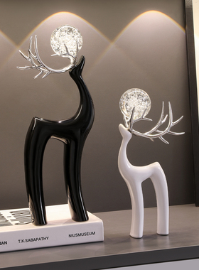 福鹿水晶球摆件高级感酒柜装饰品