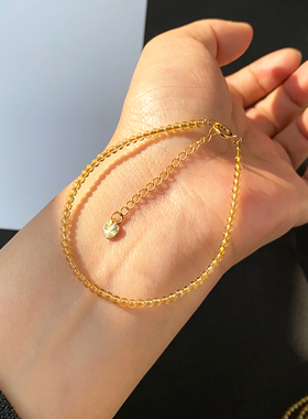 招财极细真品黄水晶手链转运珠链