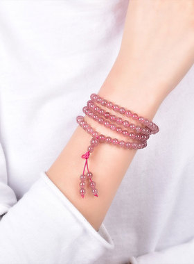 天然白水体红草莓晶手链108颗