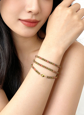 天然花绿宝石手链极细三圈玉石女