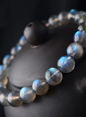 天然灰月光拉长石手链散珠子手串