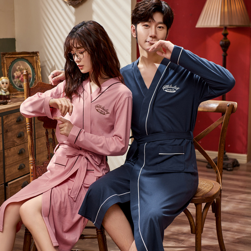 Couple's robe spring and autumn cotton long style bathrobe men's and women's bathrobe large size autumn and winter long sleeve thin style housewear pajamas