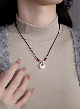 猫蛰S999足银复古泰银平安扣项链