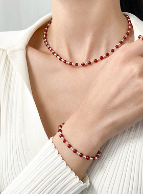 猫蛰S925纯银合成玛瑙光珠项链