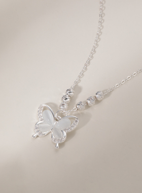 猫蛰S925纯银猫眼石蝴蝶项链