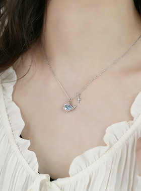 猫蛰S999足银蓝色鲸鱼吊坠项链