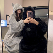 Little Devil Lovers Sleeping Robes Women Autumn Winter Flannel Cute Loose Big Code Sleeping Mens Thickened Coral Suede Sleeping Dress