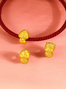 金店同款舞狮醒狮帽萌蛇转运珠生肖蛇手串通孔小蛇串珠配件