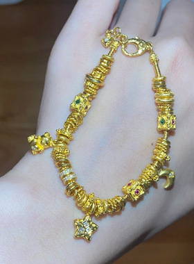 沙金保色陨石五角星小熊月亮盘缠手链锤纹碎银子DIY配饰女手饰