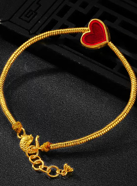 保色古法沙金烧蓝爱心手串吊坠精致小红心diy手链女项链百搭配件