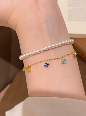 归真居多巴胺彩色钻石四叶草手链女轻奢高级设计感手饰简约时尚