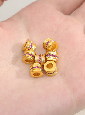 沙金红宝石桶珠微镶散珠diy配珠手链隔珠手串配饰首饰配件