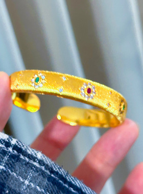 归真居越南沙金布契风拉工艺开口镶钻红绿钻手镯轻奢时尚节日送