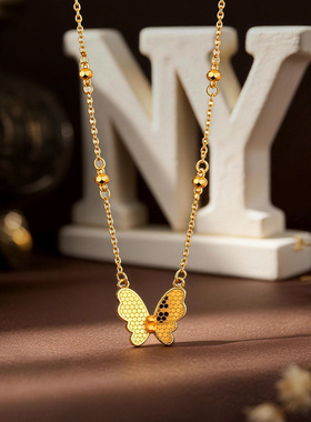 轻奢cnc镜面龙鳞沙金蝴蝶锁骨项链 高级感爆闪蹦迪蝴蝶锁骨链