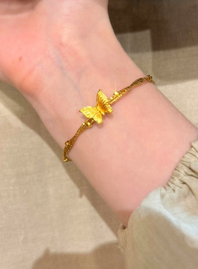 金店同款沙金闪亮金丝花蝴蝶缠绕手镯蝶舞香颂开口手链手饰送女友