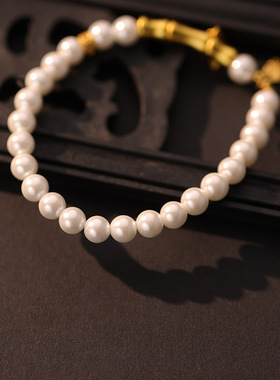 保色沙金黄金色节节高升搭配珍珠手链前程似锦新款福字小吊坠手串