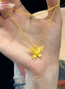金店同款沙金丝羽蝶项链蝴蝶吊坠镂空花丝蝶戒指黄金色手链