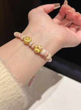 黄金色爱心蝴蝶结皇冠转运珠沙金草莓蛋糕小串珠配件女生饰品