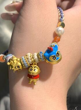 蜡笔小新黄金色吊坠沙金转运珠挂坠串珠珐琅新之助同款送礼饰品