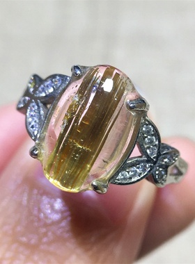 天然钛晶金发晶水晶活口戒指女款