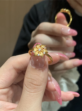新中式点缀闪钻霜花戒指女