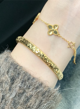 古法沙金爆闪耀碎碎冰手镯女仿黄金碎金子满天星泥鳅背贵妃镯手环