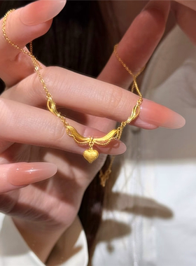 999黄金色爱心蕾丝项链女