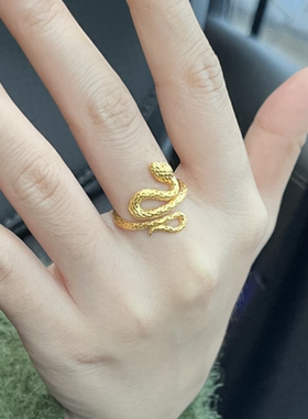 古法沙金灵蛇戒指女仿真黄金色