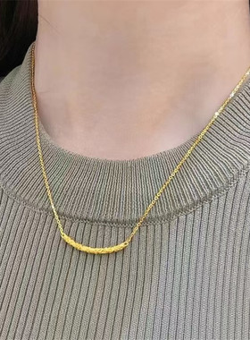 古法沙金一生所爱悟空金箍棒项链女不掉色微笑弧形吊坠锁骨链首饰