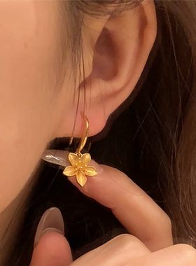 周家同款黄金色幸福花嫁三生花耳环女耳饰立体花烟草耳钩三金婚嫁