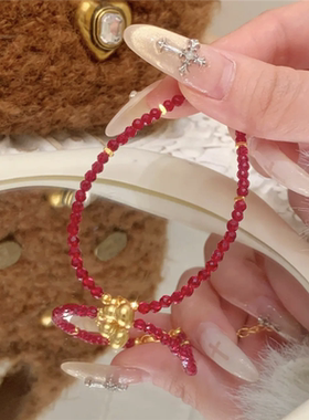 本命年红水串珠小葫芦手链女