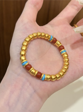 古法沙金南红老型珠手串女弹力绳